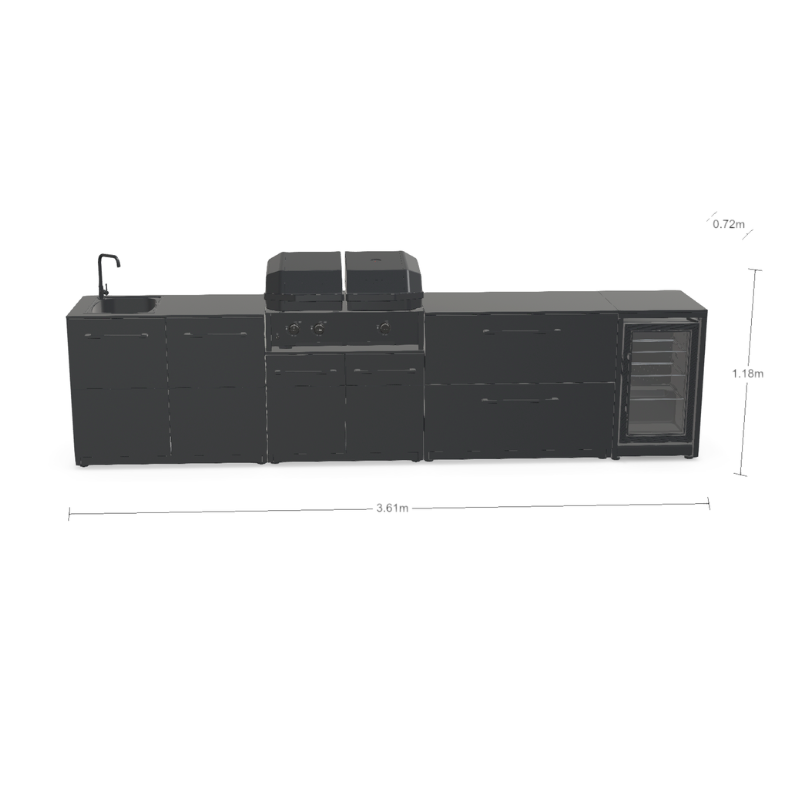 Cozze Elements Modular Outdoor Kitchen - Gas BBQ Grill, Storage, Fridge & Sink