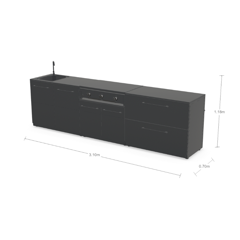 Cozze Elements Modular Outdoor Kitchen - BBQ Gas Grill, Storage & Sink