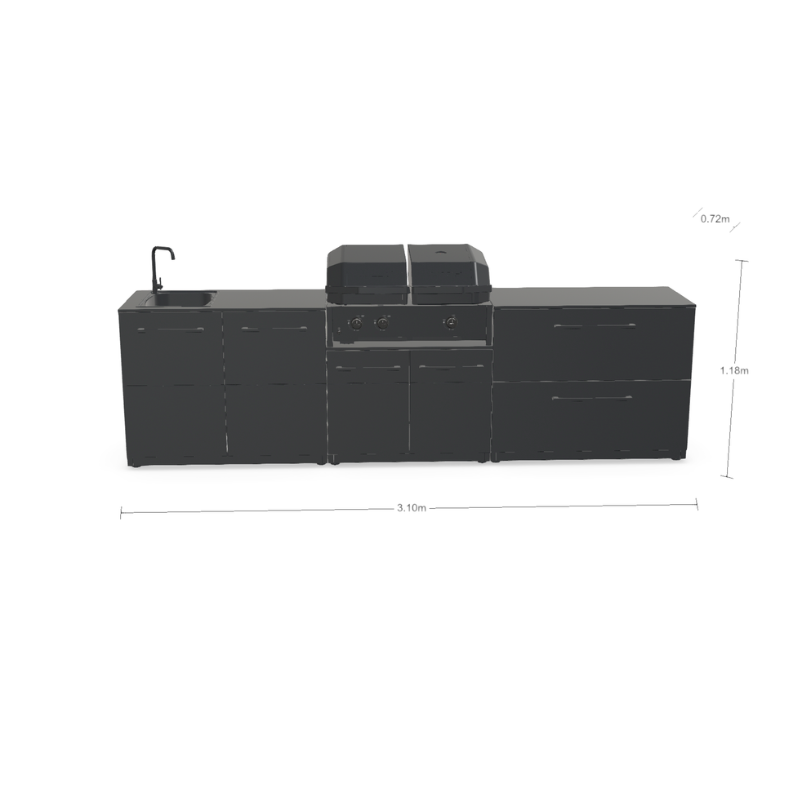 Cozze Elements Modular Outdoor Kitchen - BBQ Gas Grill, Storage & Sink