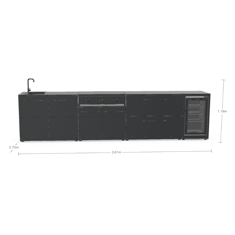 Cozze Elements Modular Outdoor Kitchen - Gas BBQ Grill, Storage, Fridge & Sink