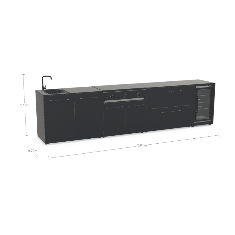 Cozze Elements Modular Outdoor Kitchen - Gas BBQ Grill, Storage, Fridge & Sink