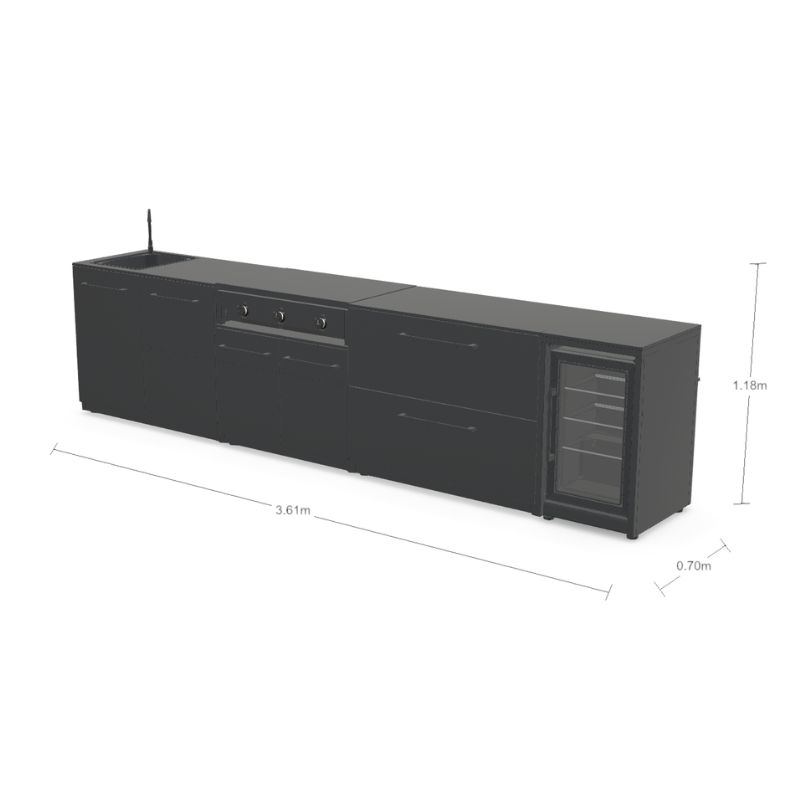 Cozze Elements Modular Outdoor Kitchen - Gas BBQ Grill, Storage, Fridge & Sink