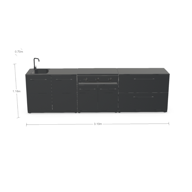 Cozze Elements Modular Outdoor Kitchen - BBQ Gas Grill, Storage & Sink