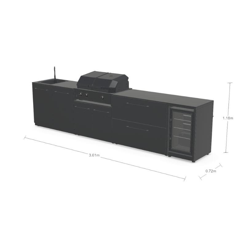Cozze Elements Modular Outdoor Kitchen - Gas BBQ Grill, Storage, Fridge & Sink