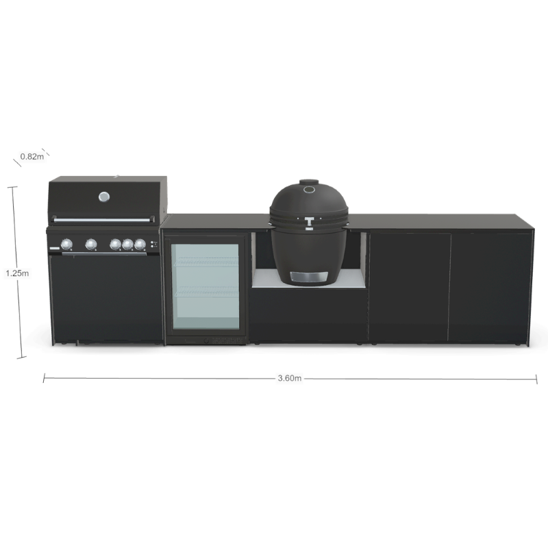 Fontana Forni Ignes Outdoor Modular Kitchen - 4 Burner Gas BBQ, Fridge, 24 Inch Kamado & Double Door Plus Storage