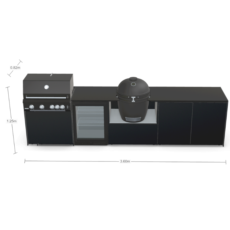 Fontana Forni Ignes Outdoor Modular Kitchen - 4 Burner Gas BBQ, Fridge, 24 Inch Kamado & Double Door Plus Storage