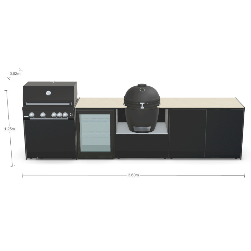Fontana Forni Ignes Outdoor Modular Kitchen - 4 Burner Gas BBQ, Fridge, 24 Inch Kamado & Double Door Plus Storage