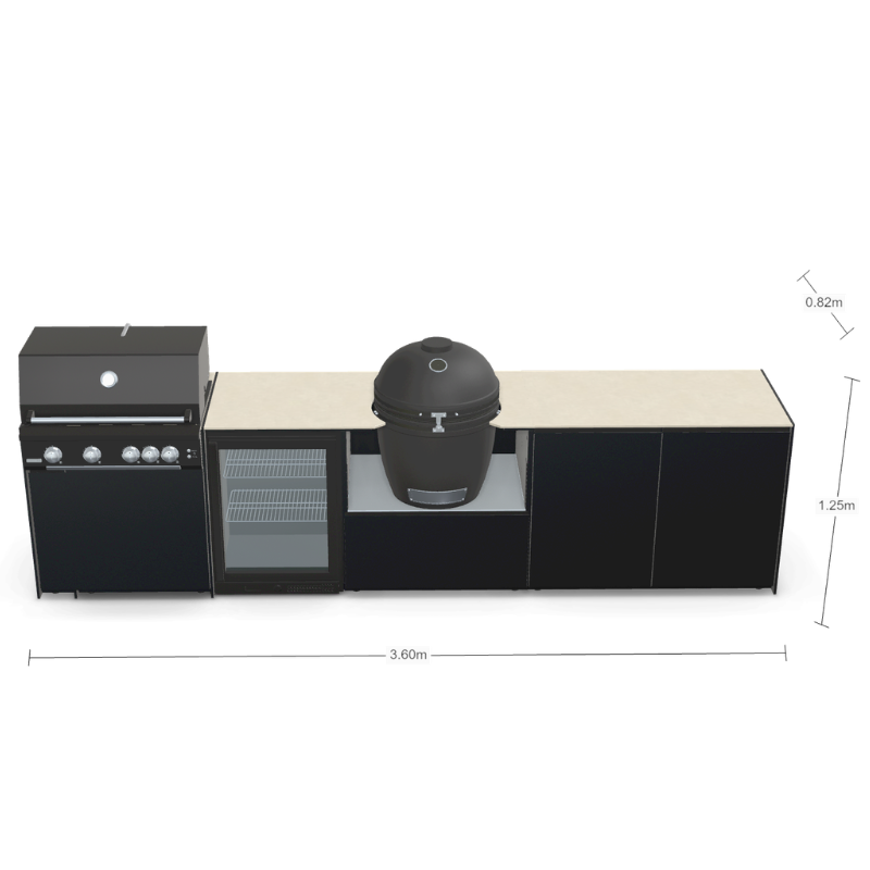 Fontana Forni Ignes Outdoor Modular Kitchen - 4 Burner Gas BBQ, Fridge, 24 Inch Kamado & Double Door Plus Storage