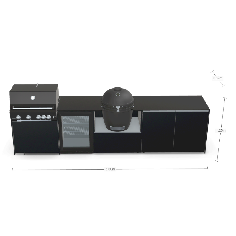 Fontana Forni Ignes Outdoor Modular Kitchen - 4 Burner Gas BBQ, Fridge, 24 Inch Kamado & Double Door Plus Storage