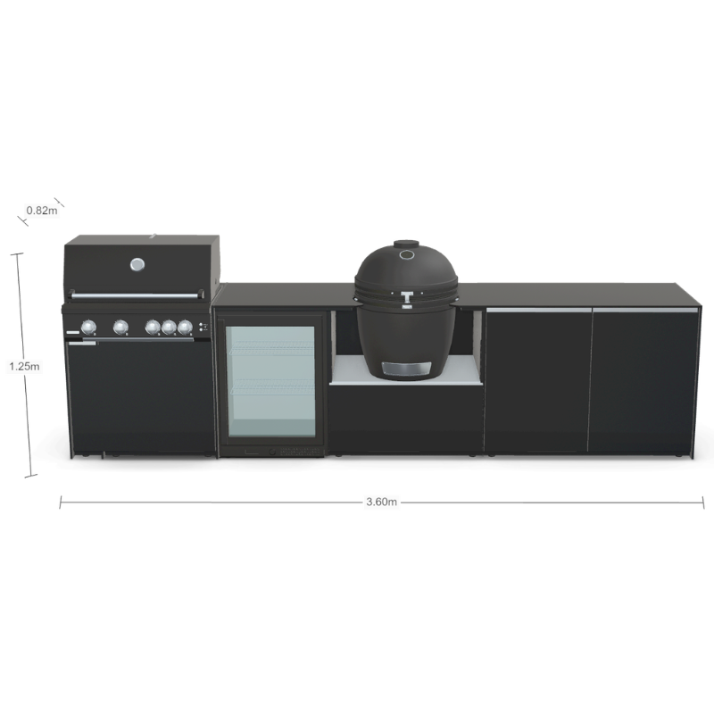 Fontana Forni Ignes Outdoor Modular Kitchen - 4 Burner Gas BBQ, Fridge, 24 Inch Kamado & Double Door Plus Storage