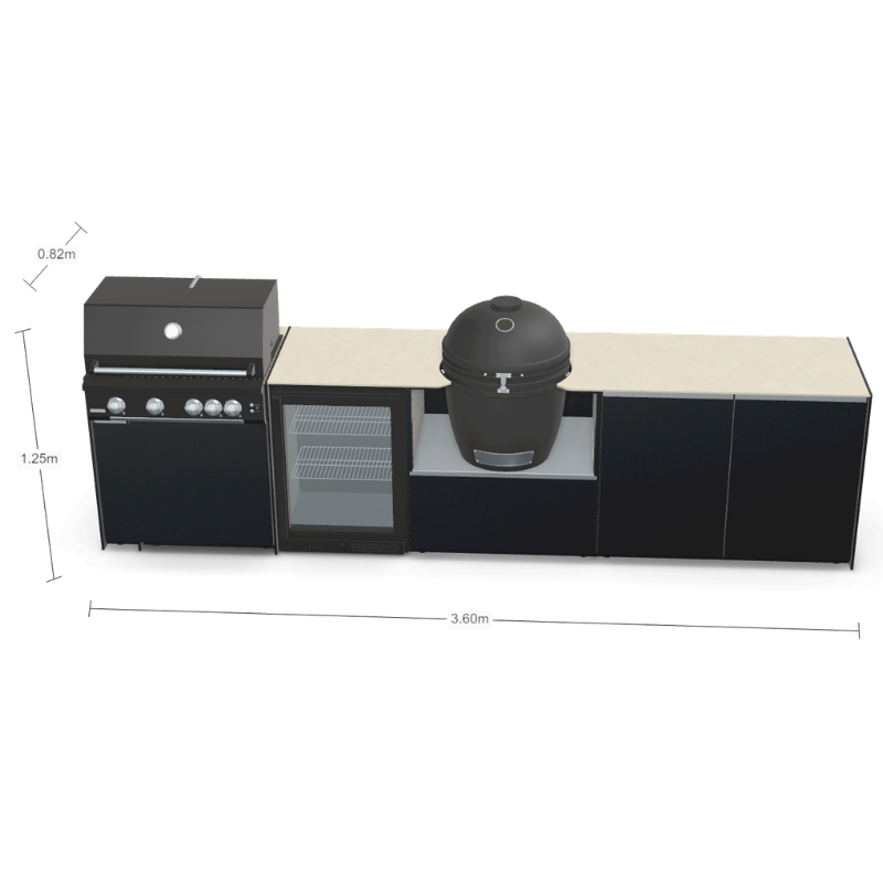 Fontana Forni Ignes Outdoor Modular Kitchen - 4 Burner Gas BBQ, Fridge, 24 Inch Kamado & Double Door Plus Storage