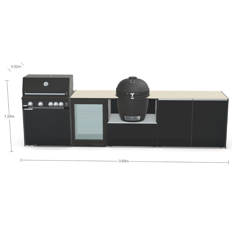 Fontana Forni Ignes Outdoor Modular Kitchen - 4 Burner Gas BBQ, Fridge, 24 Inch Kamado & Double Door Plus Storage