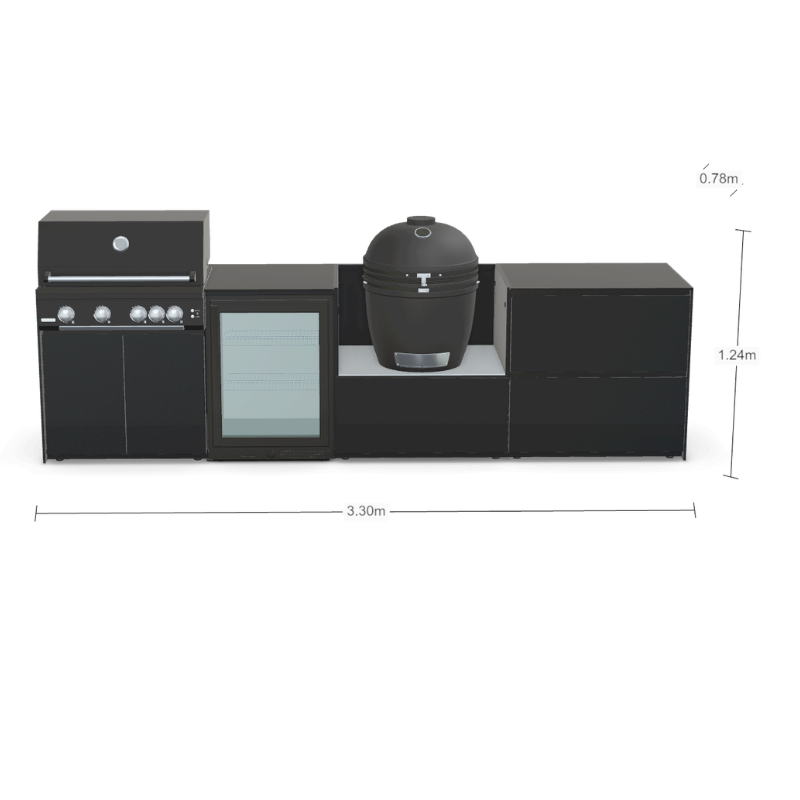 Fontana Forni Ignes Outdoor Modular Kitchen - 4 Burner Gas BBQ, Fridge, 24 Inch Smart Kamado & Double Drawer Max Storage