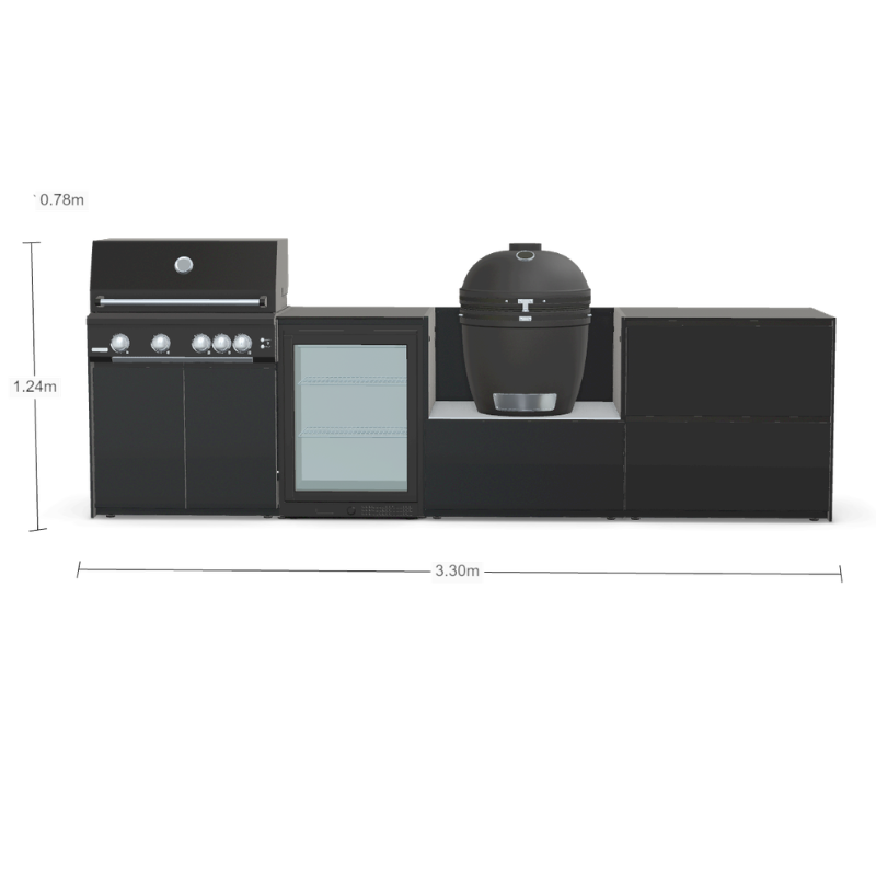 Fontana Forni Ignes Outdoor Modular Kitchen - 4 Burner Gas BBQ, Fridge, 24 Inch Smart Kamado & Double Drawer Max Storage