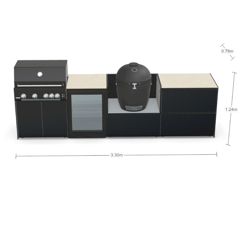 Fontana Forni Ignes Outdoor Modular Kitchen - 4 Burner Gas BBQ, Fridge, 24 Inch Smart Kamado & Double Drawer Max Storage