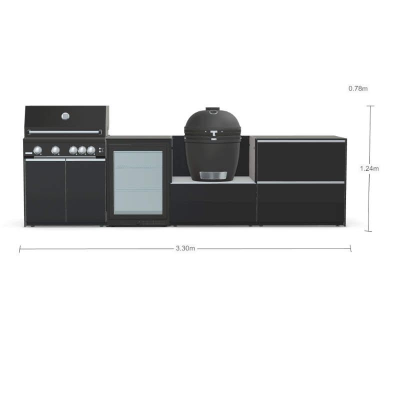 Fontana Forni Ignes Outdoor Modular Kitchen - 4 Burner Gas BBQ, Fridge, 24 Inch Smart Kamado & Double Drawer Max Storage