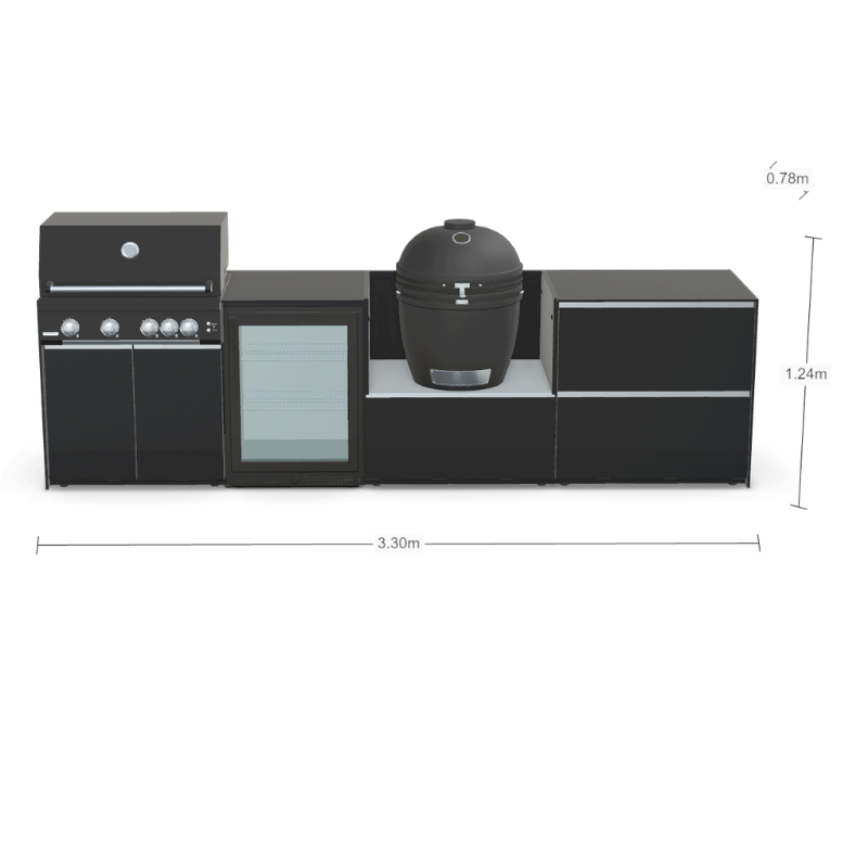 Fontana Forni Ignes Outdoor Modular Kitchen - 4 Burner Gas BBQ, Fridge, 24 Inch Smart Kamado & Double Drawer Max Storage