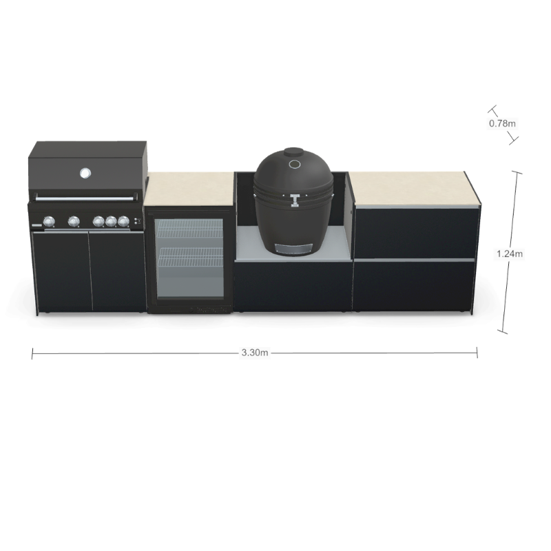 Fontana Forni Ignes Outdoor Modular Kitchen - 4 Burner Gas BBQ, Fridge, 24 Inch Smart Kamado & Double Drawer Max Storage