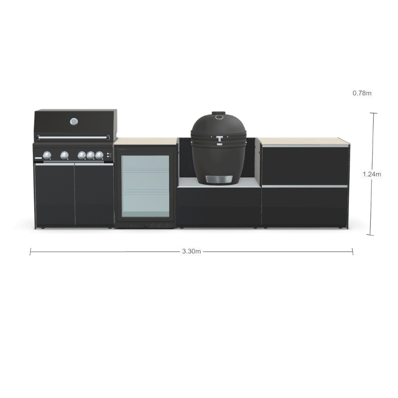 Fontana Forni Ignes Outdoor Modular Kitchen - 4 Burner Gas BBQ, Fridge, 24 Inch Smart Kamado & Double Drawer Max Storage