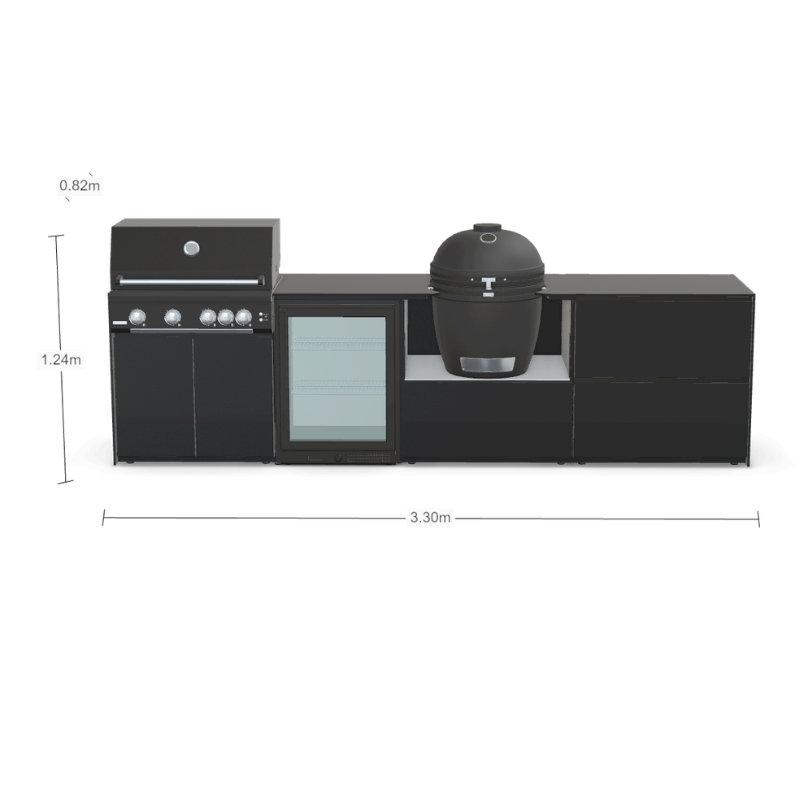 Fontana Forni Ignes Outdoor Modular Kitchen - 4 Burner Gas BBQ, Fridge, 24 Inch Kamado & Double Drawer Max Storage