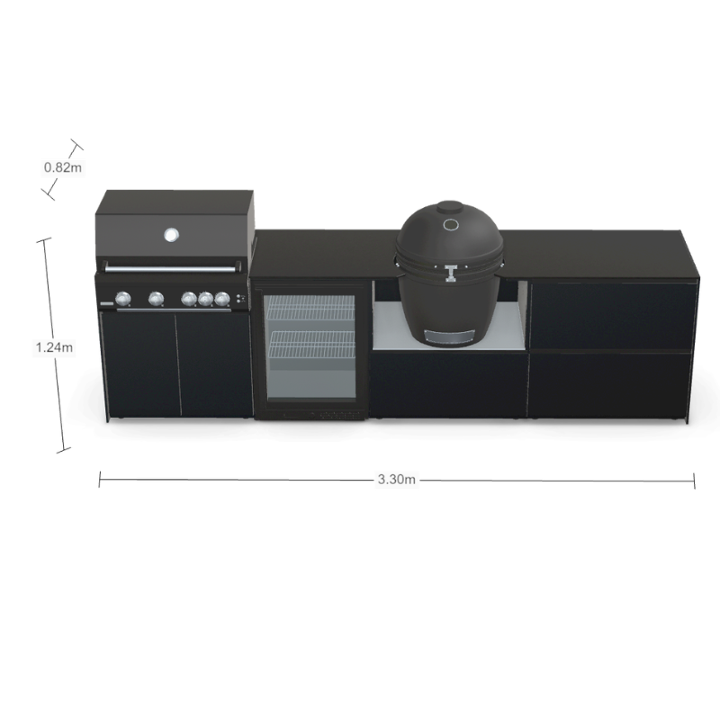 Fontana Forni Ignes Outdoor Modular Kitchen - 4 Burner Gas BBQ, Fridge, 24 Inch Kamado & Double Drawer Max Storage