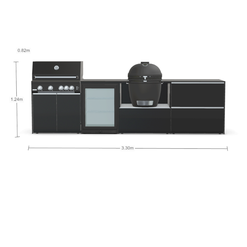 Fontana Forni Ignes Outdoor Modular Kitchen - 4 Burner Gas BBQ, Fridge, 24 Inch Kamado & Double Drawer Max Storage