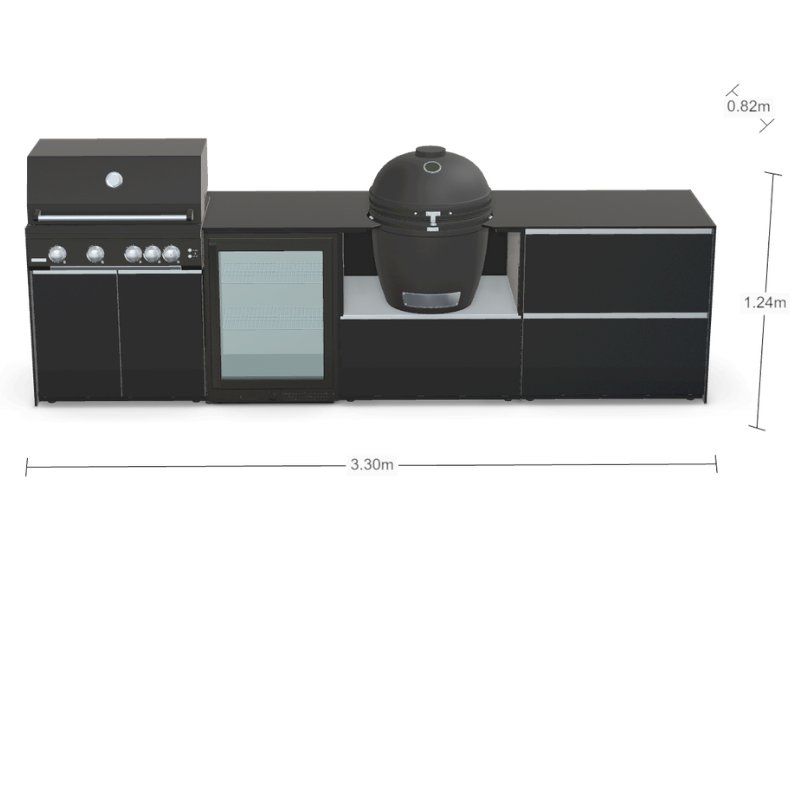 Fontana Forni Ignes Outdoor Modular Kitchen - 4 Burner Gas BBQ, Fridge, 24 Inch Kamado & Double Drawer Max Storage