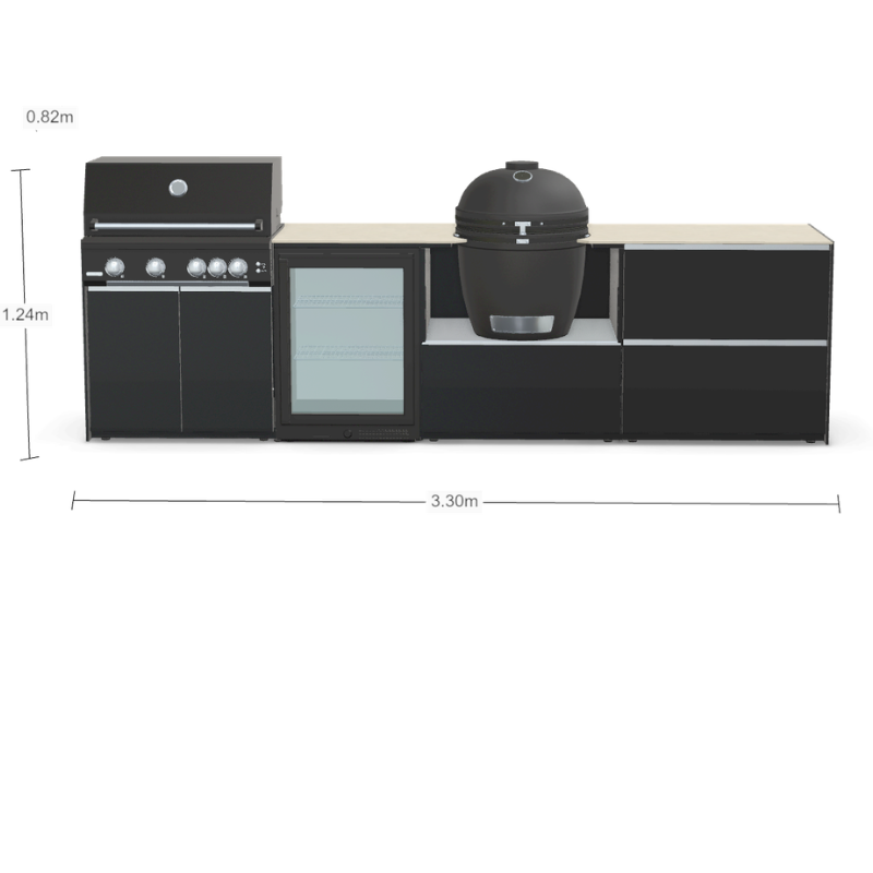 Fontana Forni Ignes Outdoor Modular Kitchen - 4 Burner Gas BBQ, Fridge, 24 Inch Kamado & Double Drawer Max Storage