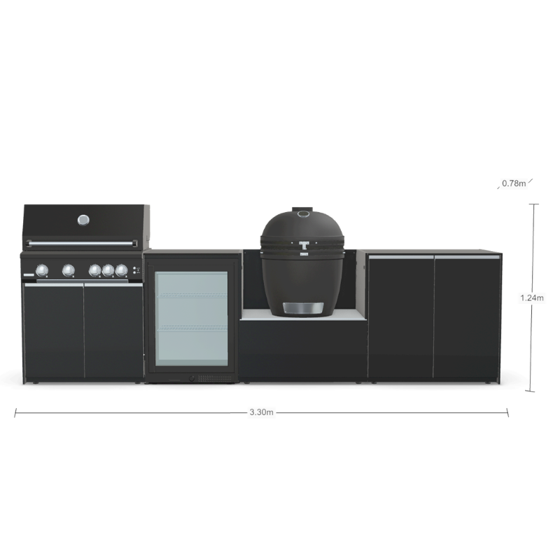 Fontana Forni Ignes Outdoor Modular Kitchen - 4 Burner Gas BBQ, Fridge, 24 Inch Smart Kamado & Double Door Max Storage