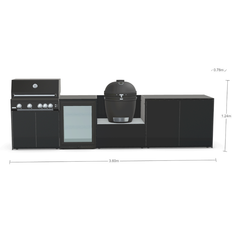 Fontana Forni Ignes Outdoor Modular Kitchen - 4 Burner Gas BBQ, Fridge, 24 Inch Smart Kamado & Double Door Plus Storage