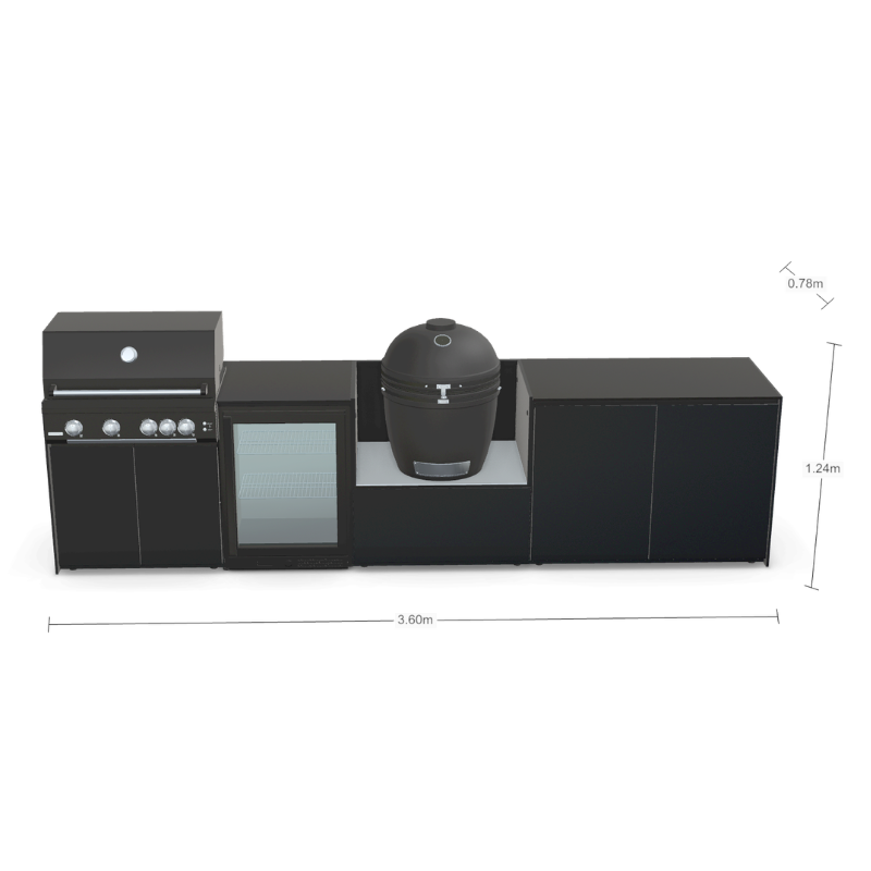 Fontana Forni Ignes Outdoor Modular Kitchen - 4 Burner Gas BBQ, Fridge, 24 Inch Smart Kamado & Double Door Plus Storage