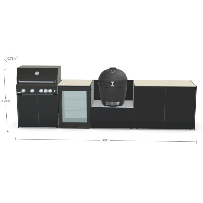 Fontana Forni Ignes Outdoor Modular Kitchen - 4 Burner Gas BBQ, Fridge, 24 Inch Smart Kamado & Double Door Plus Storage