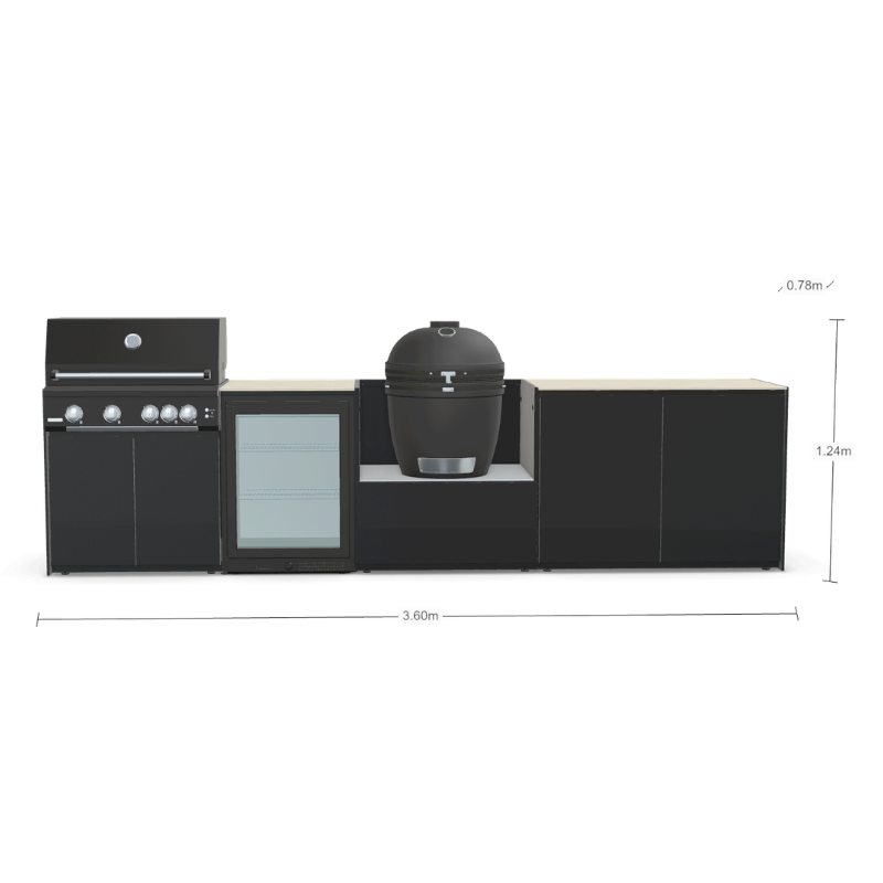 Fontana Forni Ignes Outdoor Modular Kitchen - 4 Burner Gas BBQ, Fridge, 24 Inch Smart Kamado & Double Door Plus Storage