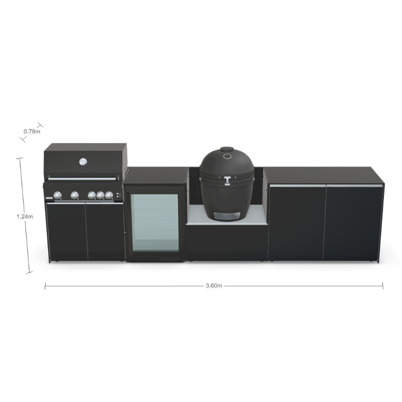 Fontana Forni Ignes Outdoor Modular Kitchen - 4 Burner Gas BBQ, Fridge, 24 Inch Smart Kamado & Double Door Plus Storage