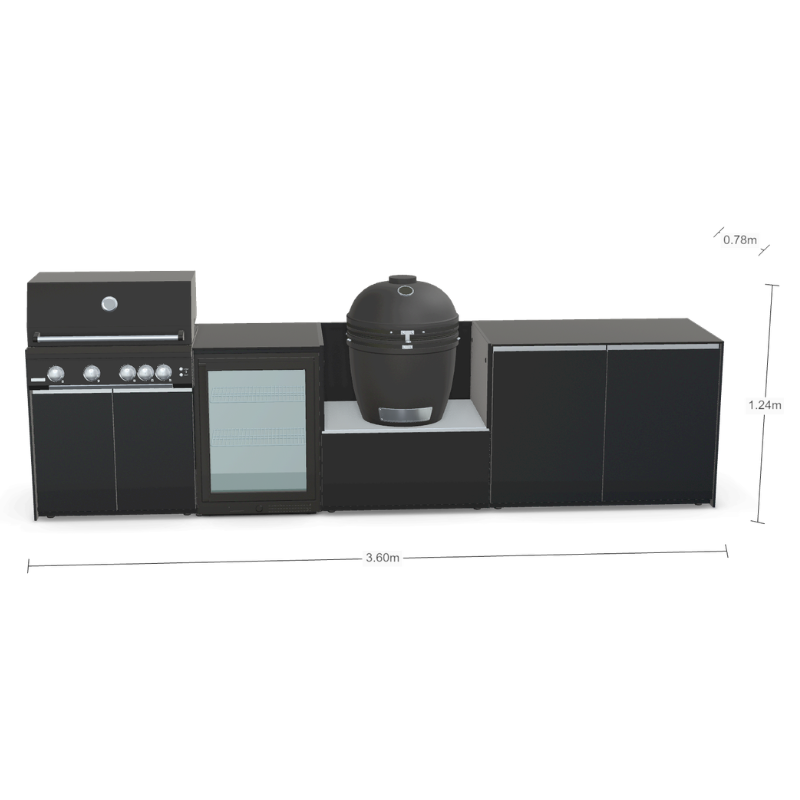 Fontana Forni Ignes Outdoor Modular Kitchen - 4 Burner Gas BBQ, Fridge, 24 Inch Smart Kamado & Double Door Plus Storage