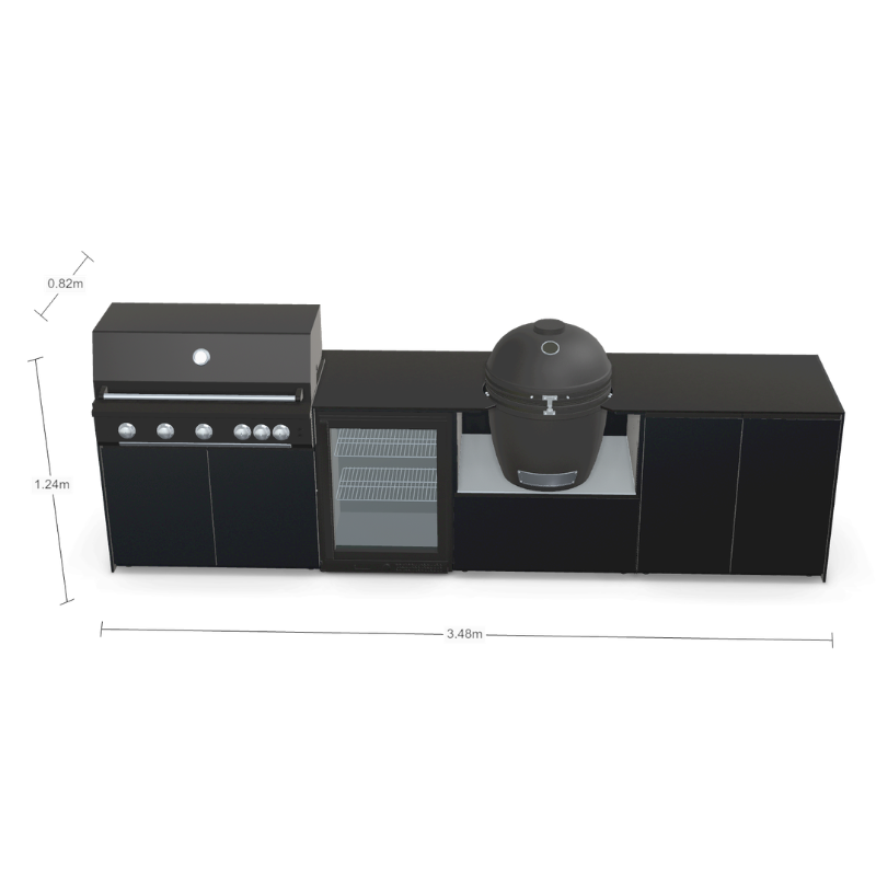 Fontana Forni Ignes Outdoor Modular Kitchen - 5 Burner Gas BBQ, Fridge, 24 Inch Kamado & Double Door Max Storage