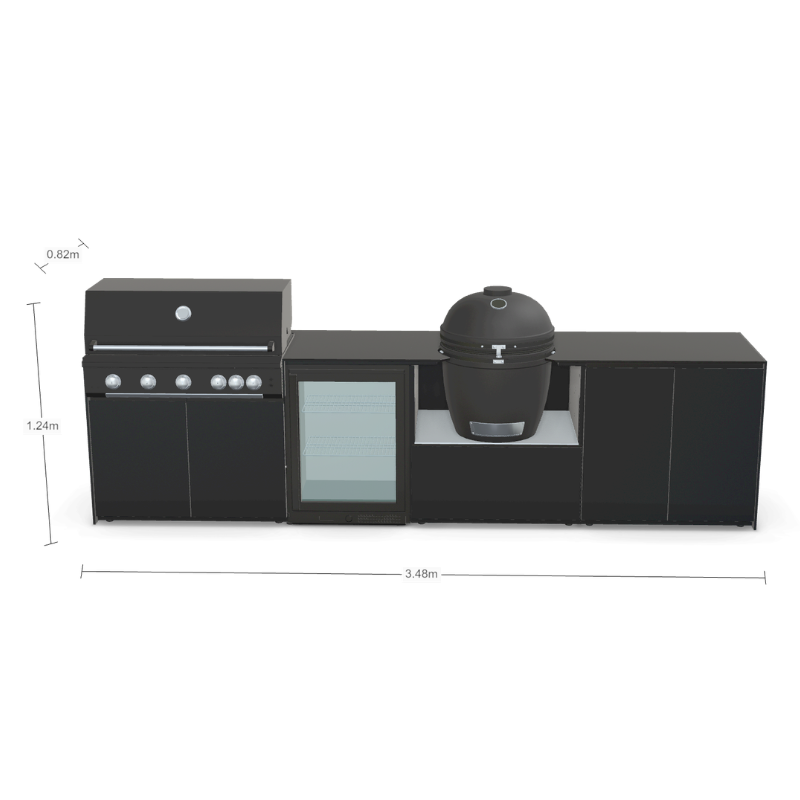Fontana Forni Ignes Outdoor Modular Kitchen - 5 Burner Gas BBQ, Fridge, 24 Inch Kamado & Double Door Max Storage
