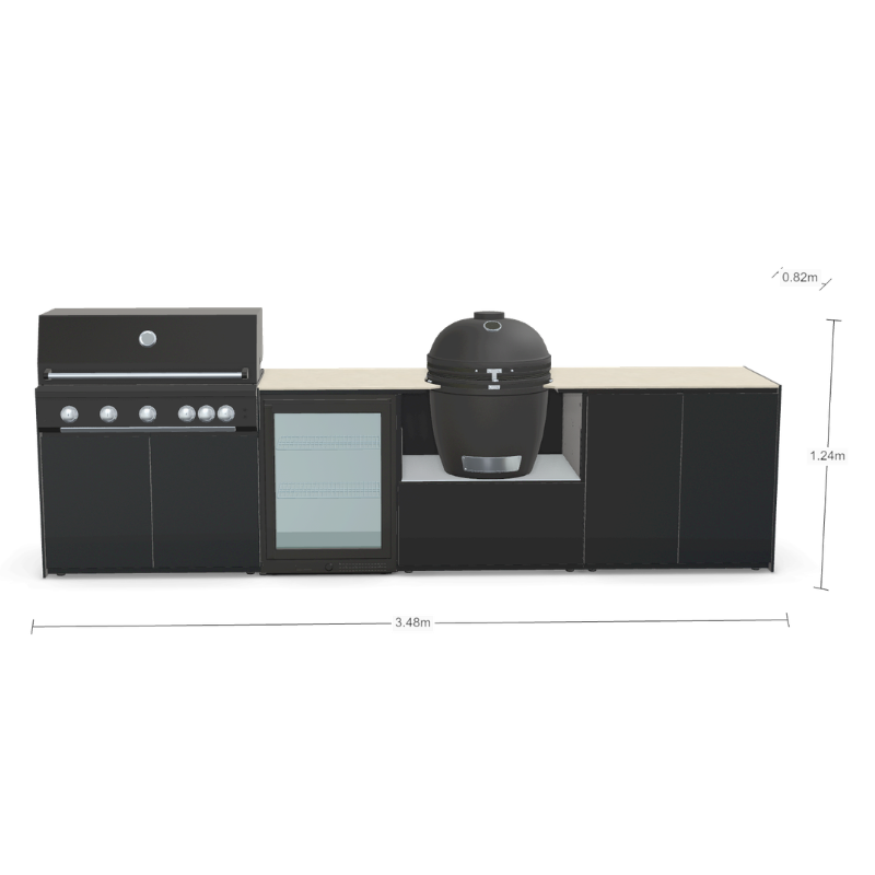 Fontana Forni Ignes Outdoor Modular Kitchen - 5 Burner Gas BBQ, Fridge, 24 Inch Kamado & Double Door Max Storage