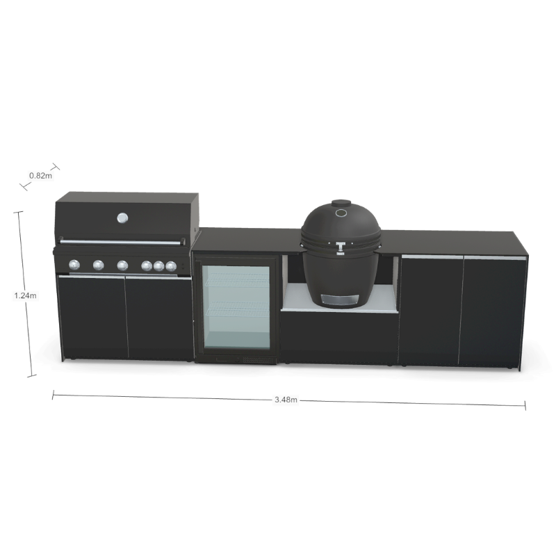 Fontana Forni Ignes Outdoor Modular Kitchen - 5 Burner Gas BBQ, Fridge, 24 Inch Kamado & Double Door Max Storage