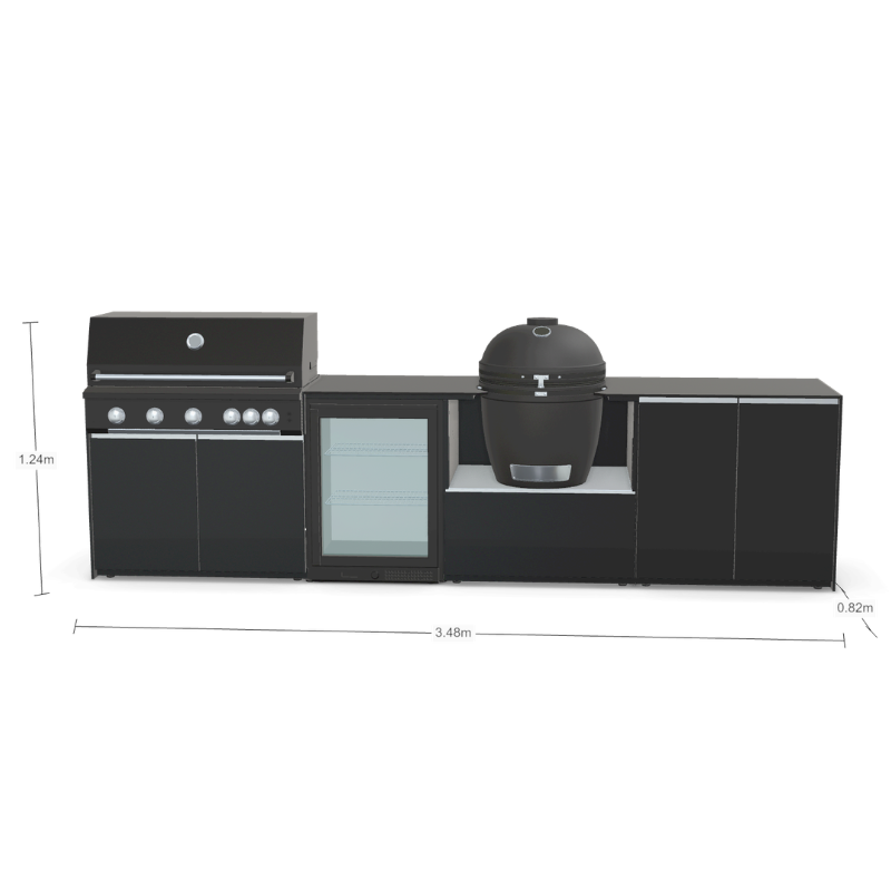 Fontana Forni Ignes Outdoor Modular Kitchen - 5 Burner Gas BBQ, Fridge, 24 Inch Kamado & Double Door Max Storage