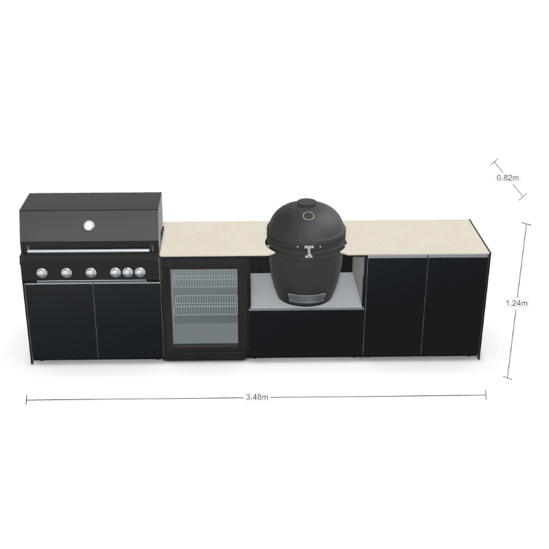 Fontana Forni Ignes Outdoor Modular Kitchen - 5 Burner Gas BBQ, Fridge, 24 Inch Kamado & Double Door Max Storage