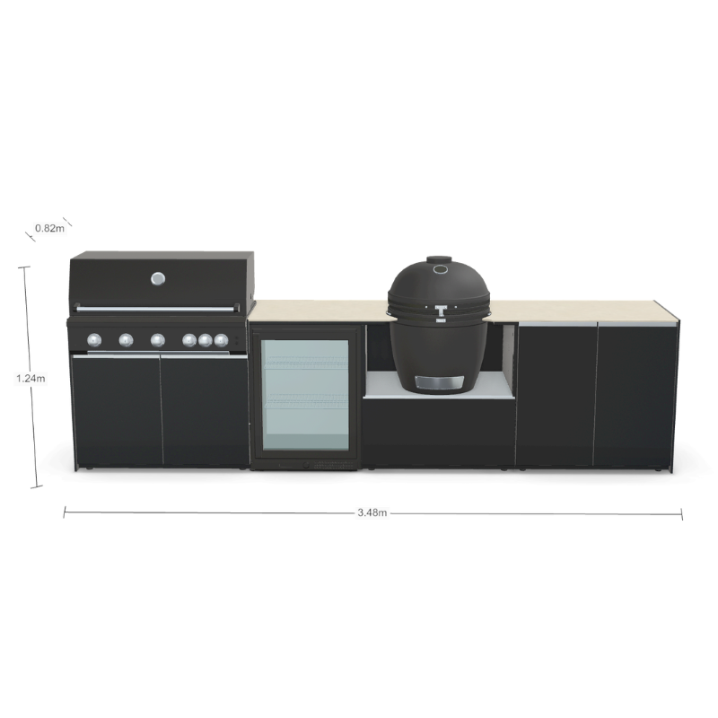 Fontana Forni Ignes Outdoor Modular Kitchen - 5 Burner Gas BBQ, Fridge, 24 Inch Kamado & Double Door Max Storage