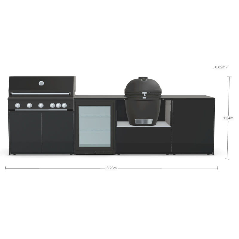 Fontana Forni Ignes Outdoor Modular Kitchen - 5 Burner Gas BBQ, Fridge, 24 Inch Kamado & Double Door Mid Storage
