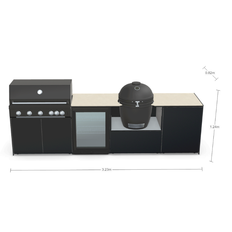 Fontana Forni Ignes Outdoor Modular Kitchen - 5 Burner Gas BBQ, Fridge, 24 Inch Kamado & Double Door Mid Storage