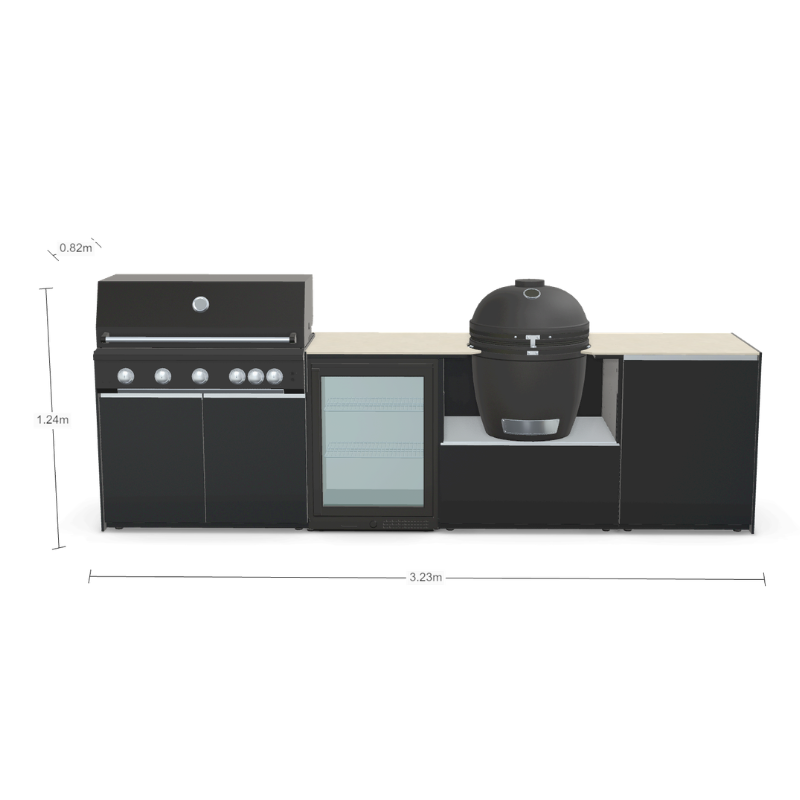 Fontana Forni Ignes Outdoor Modular Kitchen - 5 Burner Gas BBQ, Fridge, 24 Inch Kamado & Double Door Mid Storage