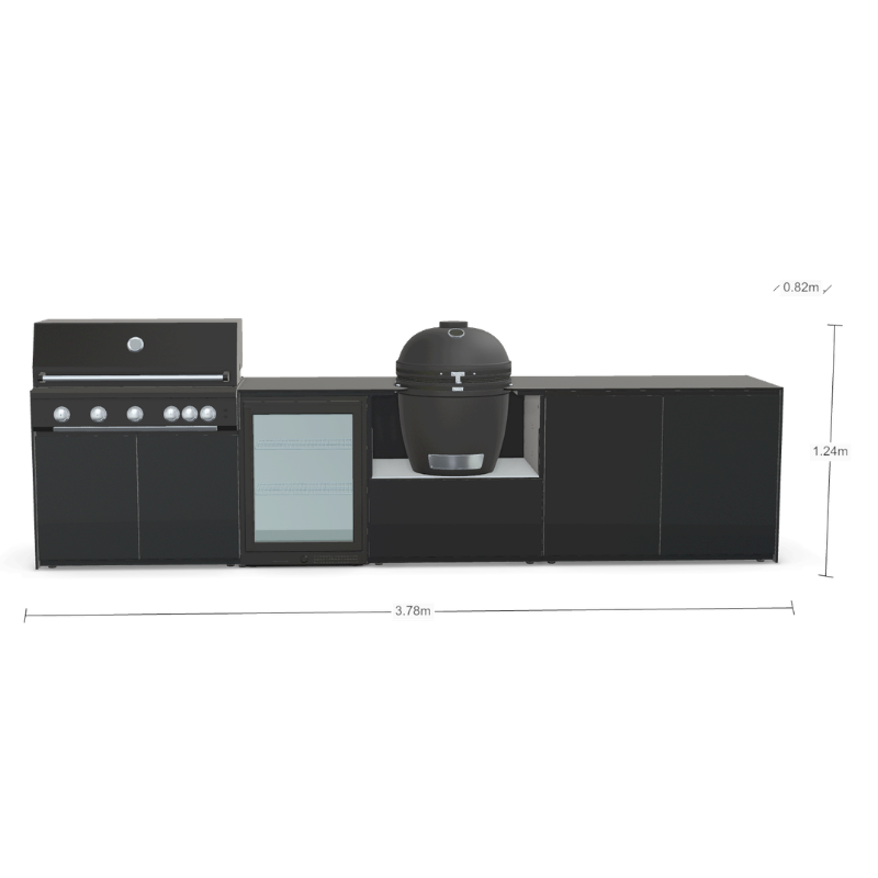 Fontana Forni Ignes Outdoor Modular Kitchen - 5 Burner Gas BBQ, Fridge, 24 Inch Kamado & Double Door Plus Storage