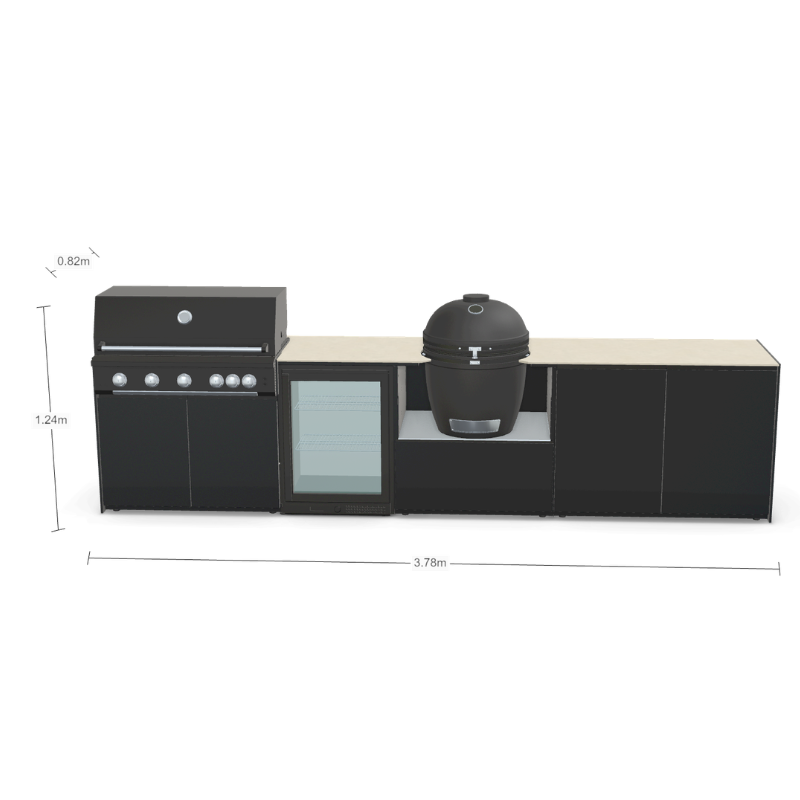 Fontana Forni Ignes Outdoor Modular Kitchen - 5 Burner Gas BBQ, Fridge, 24 Inch Kamado & Double Door Plus Storage