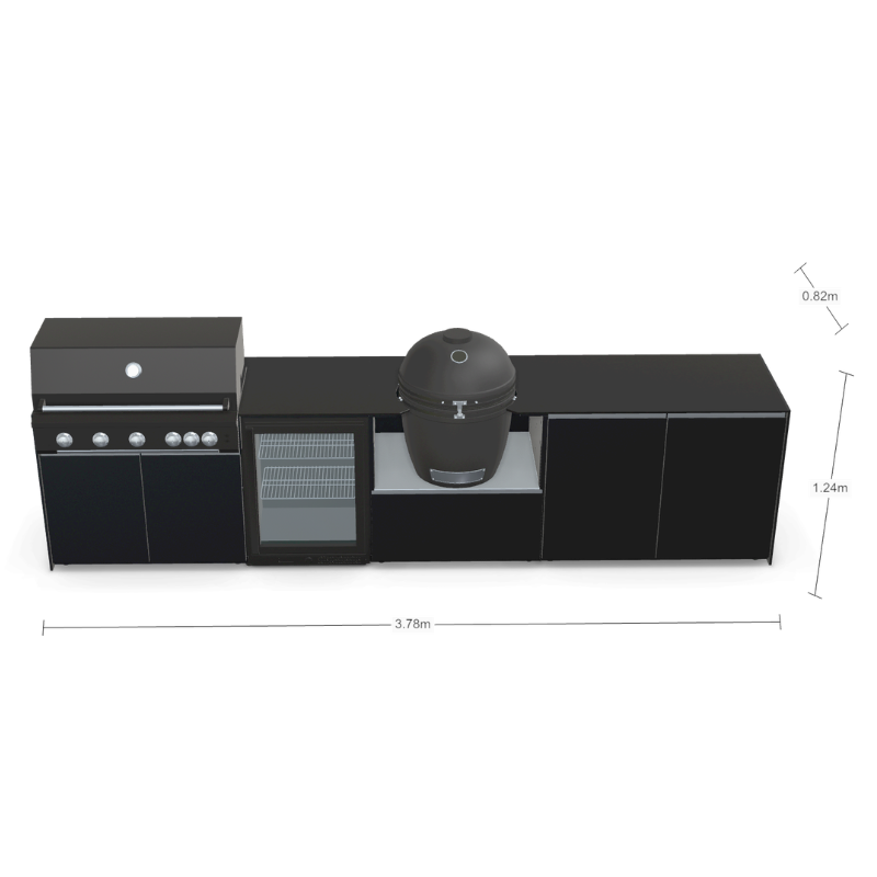 Fontana Forni Ignes Outdoor Modular Kitchen - 5 Burner Gas BBQ, Fridge, 24 Inch Kamado & Double Door Plus Storage
