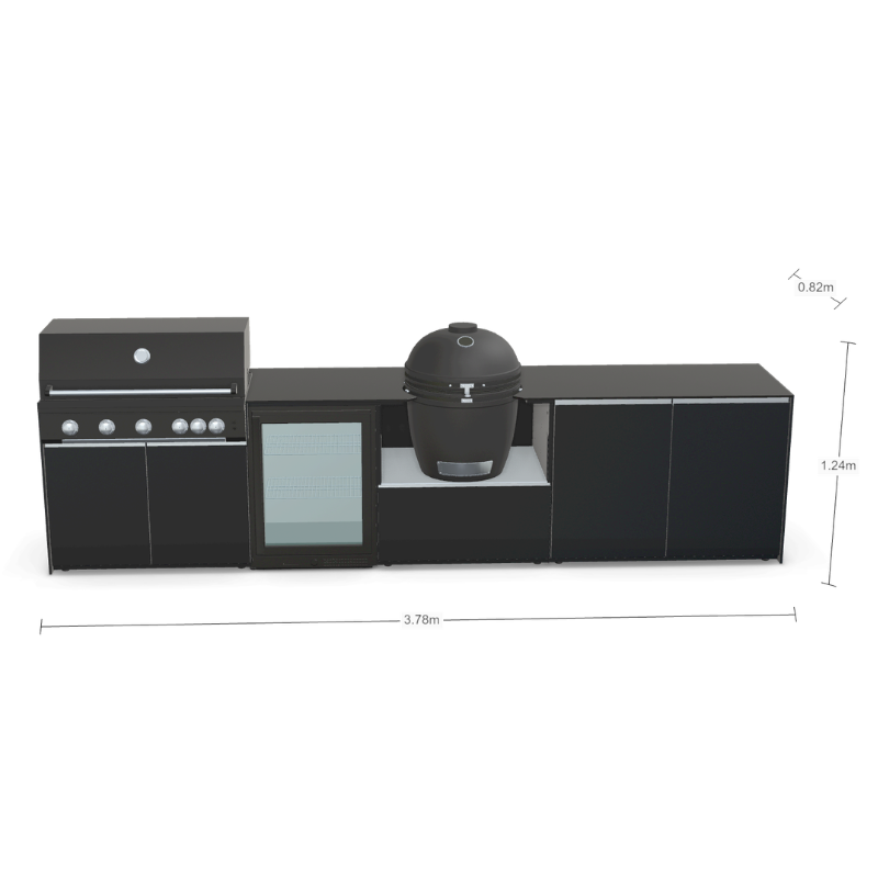 Fontana Forni Ignes Outdoor Modular Kitchen - 5 Burner Gas BBQ, Fridge, 24 Inch Kamado & Double Door Plus Storage