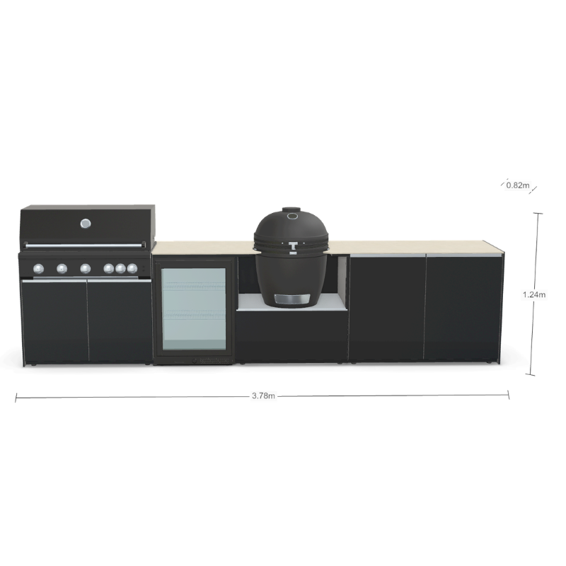 Fontana Forni Ignes Outdoor Modular Kitchen - 5 Burner Gas BBQ, Fridge, 24 Inch Kamado & Double Door Plus Storage